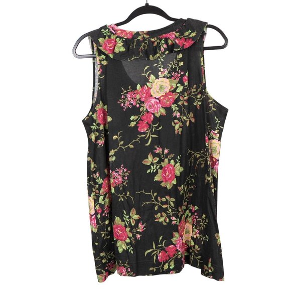 French Laundry Tank Womens XL NEW Floral Ruffled Sleeveless Top Black Pink Shirt - Picture 6 of 6